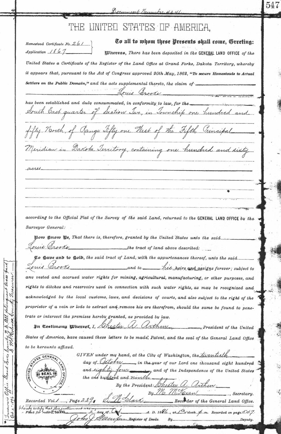Page 283 Book N of Deed N.D. between USA and Louis Brooks
